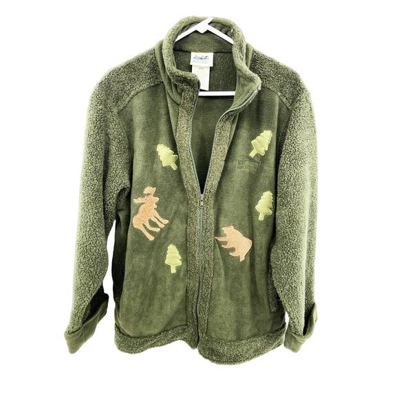 Northern Reflections Moose Tree Green Fleece Jacket Full Zip Size M - Picture 1 of 7